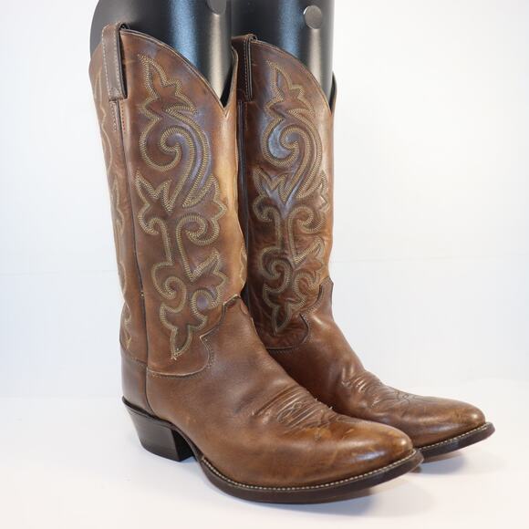Justin Western Cowboy Boots Style 2253 Brown Leather Men’s Size 8.5D - Picture 1 of 7